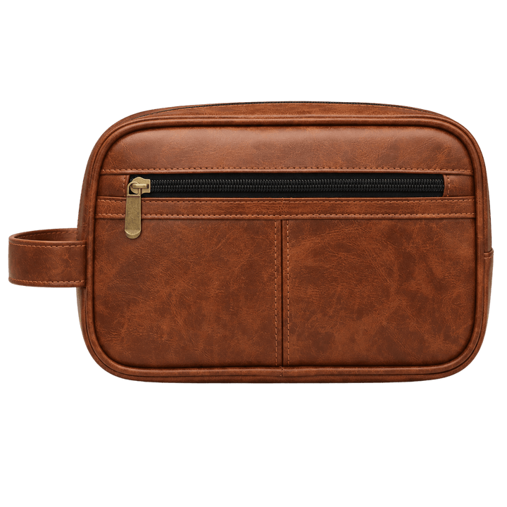 Personalized Vintage PU Leather Toiletry Bag – Custom Travel Dopp Kit