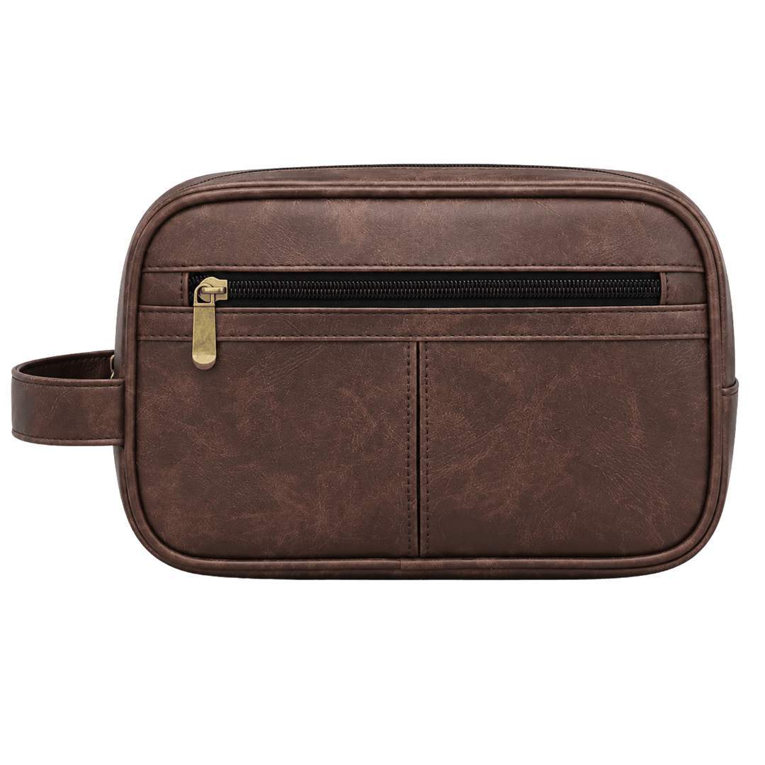 Personalized Vintage PU Leather Toiletry Bag – Custom Travel Dopp Kit