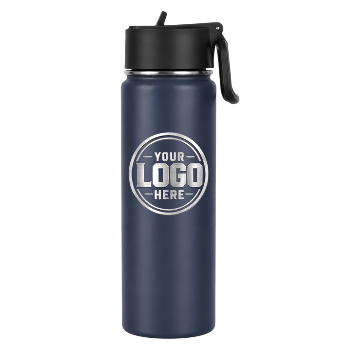 Custom Laser Engraved 22 oz Stainless Steel Water Bottle with Straw &amp; Carry Handle
