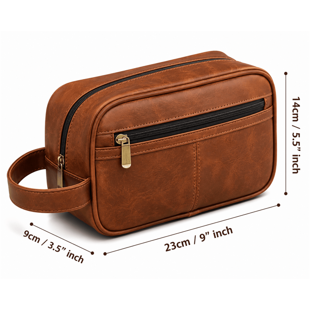 Personalized Vintage PU Leather Toiletry Bag – Custom Travel Dopp Kit