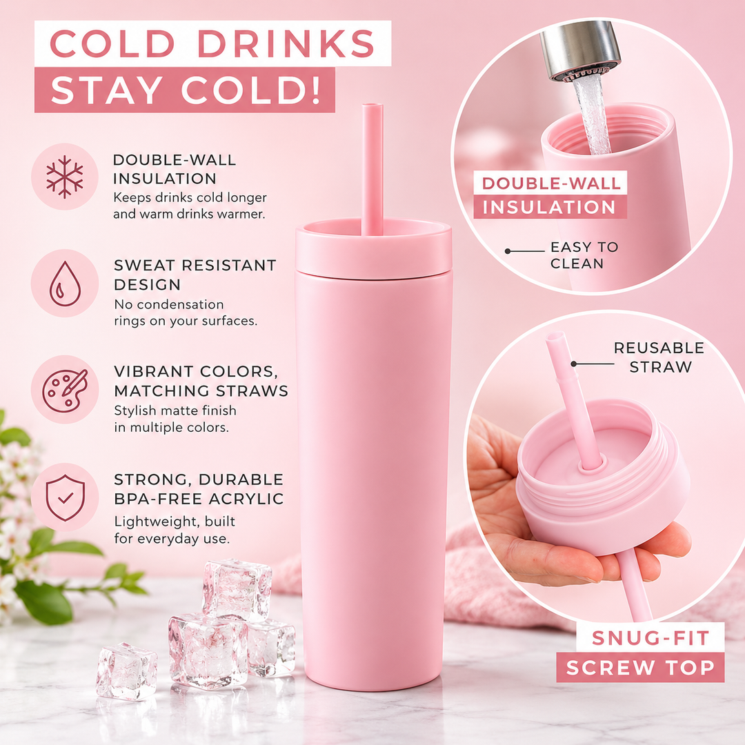 Personalized 16 oz Skinny Acrylic Tumbler with Lid &amp; Straw – Full Color UV Print