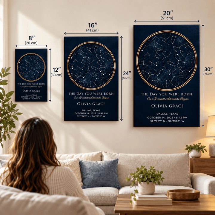 Personalized Star Map Canvas – Midnight Navy &amp; Gold Night Sky Constellation