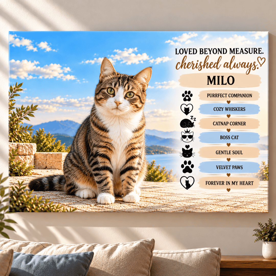 Personalized Cat Portrait Canvas | Custom Cat Photo &amp; Name Wall Art