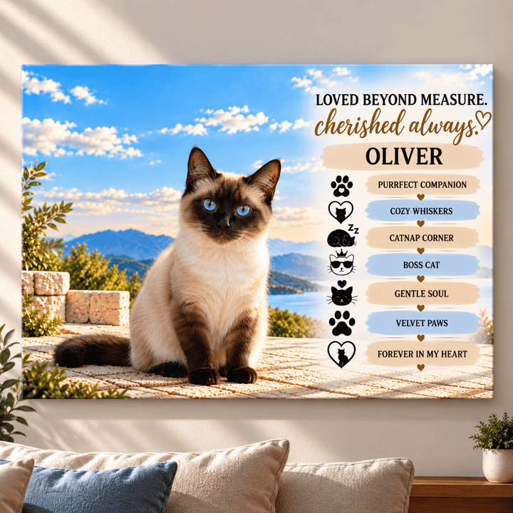 Personalized Cat Portrait Canvas | Custom Cat Photo &amp; Name Wall Art