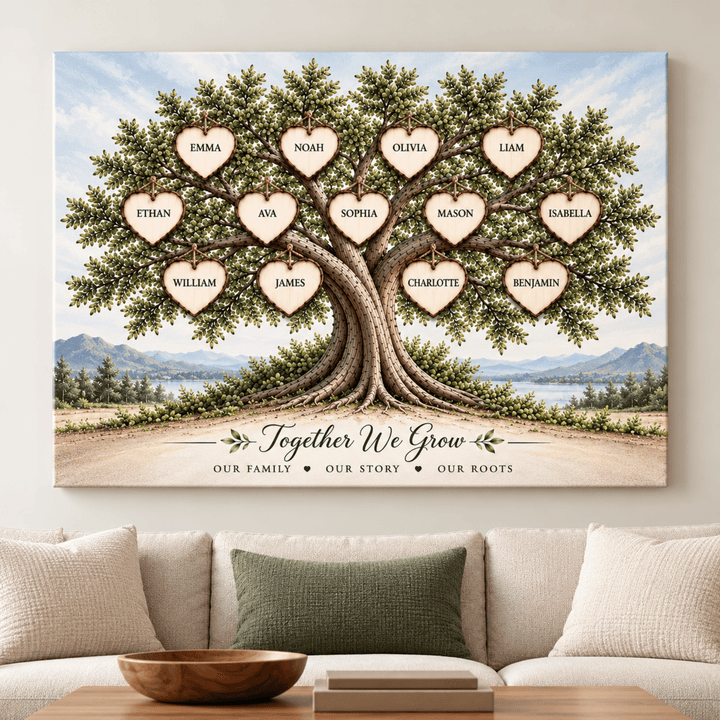 Personalized Family Tree Canvas – Custom Family Names Wall Art