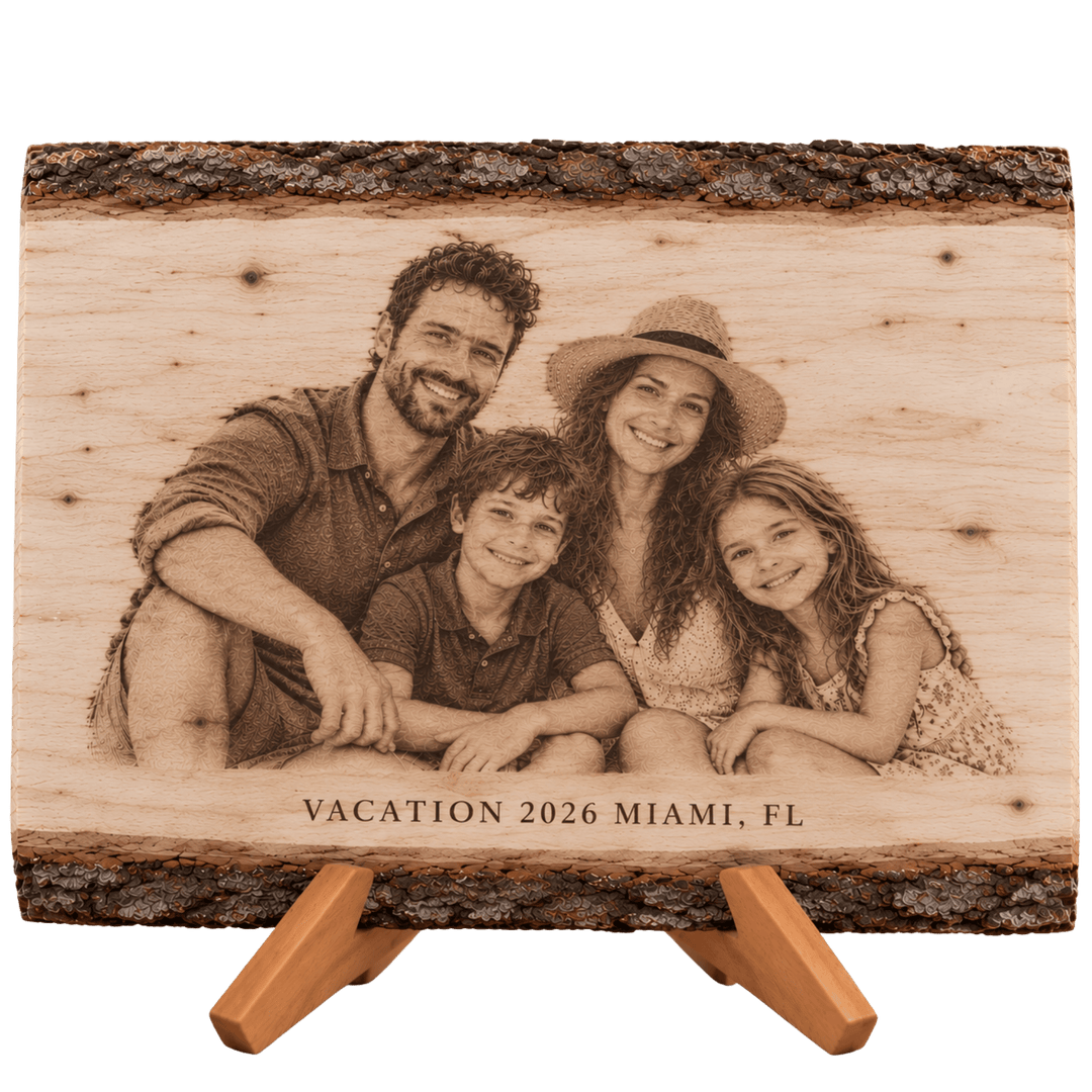 Personalized Rectangle Wood Photo Plaque | Laser Engraved | Natural Basswood