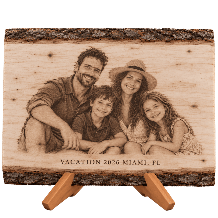 Personalized Rectangle Wood Photo Plaque | Laser Engraved | Natural Basswood